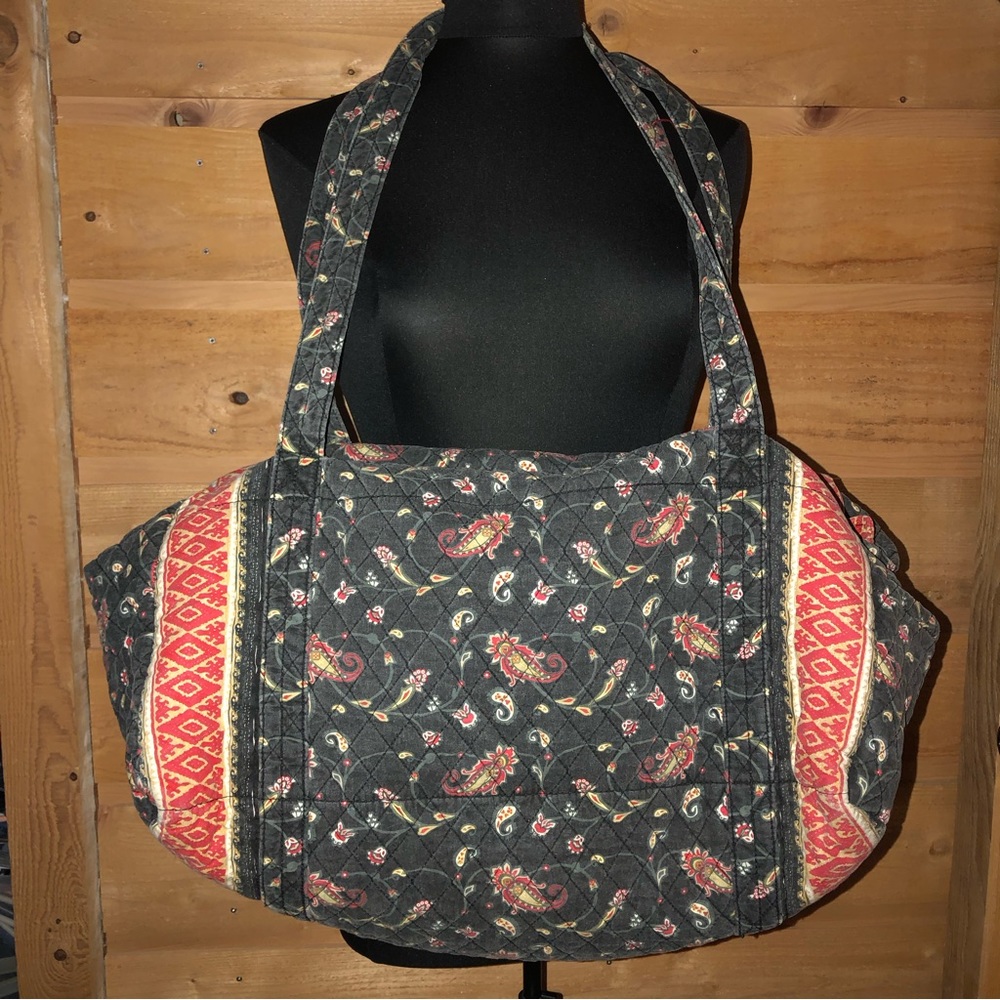 Americana by Sharif quilted weekend duffel bag  red/ black / yellow paisley
